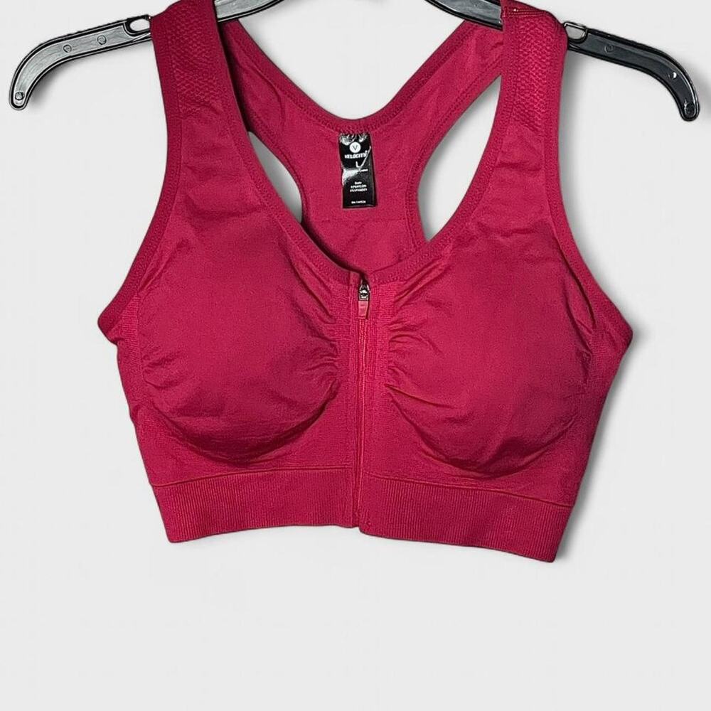 Velocity Persian Red High Impact Zipper Racerback Sports Bra - Size L